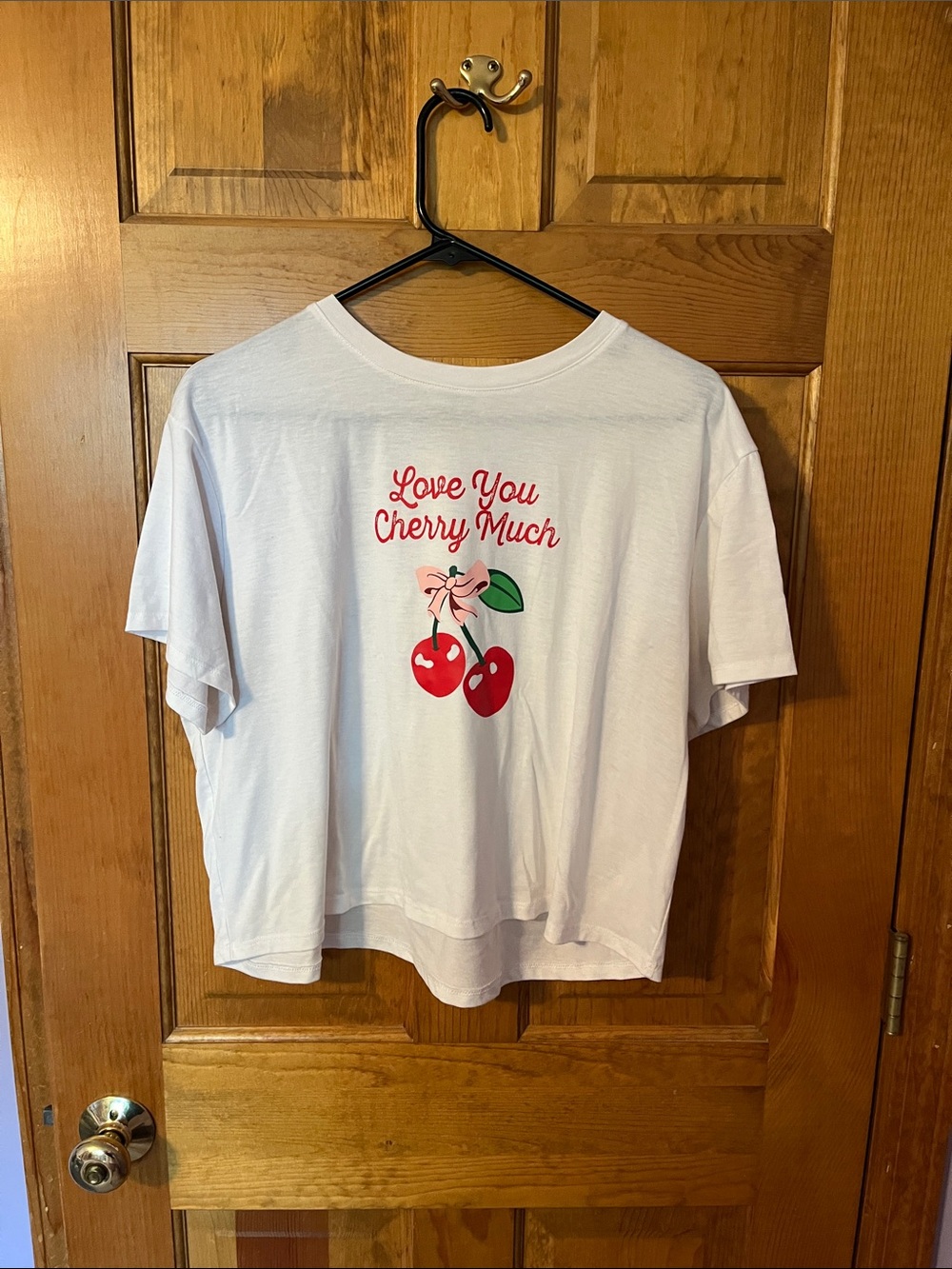 Freshman White Short Sleeve Tee with Red Cherry Graphic